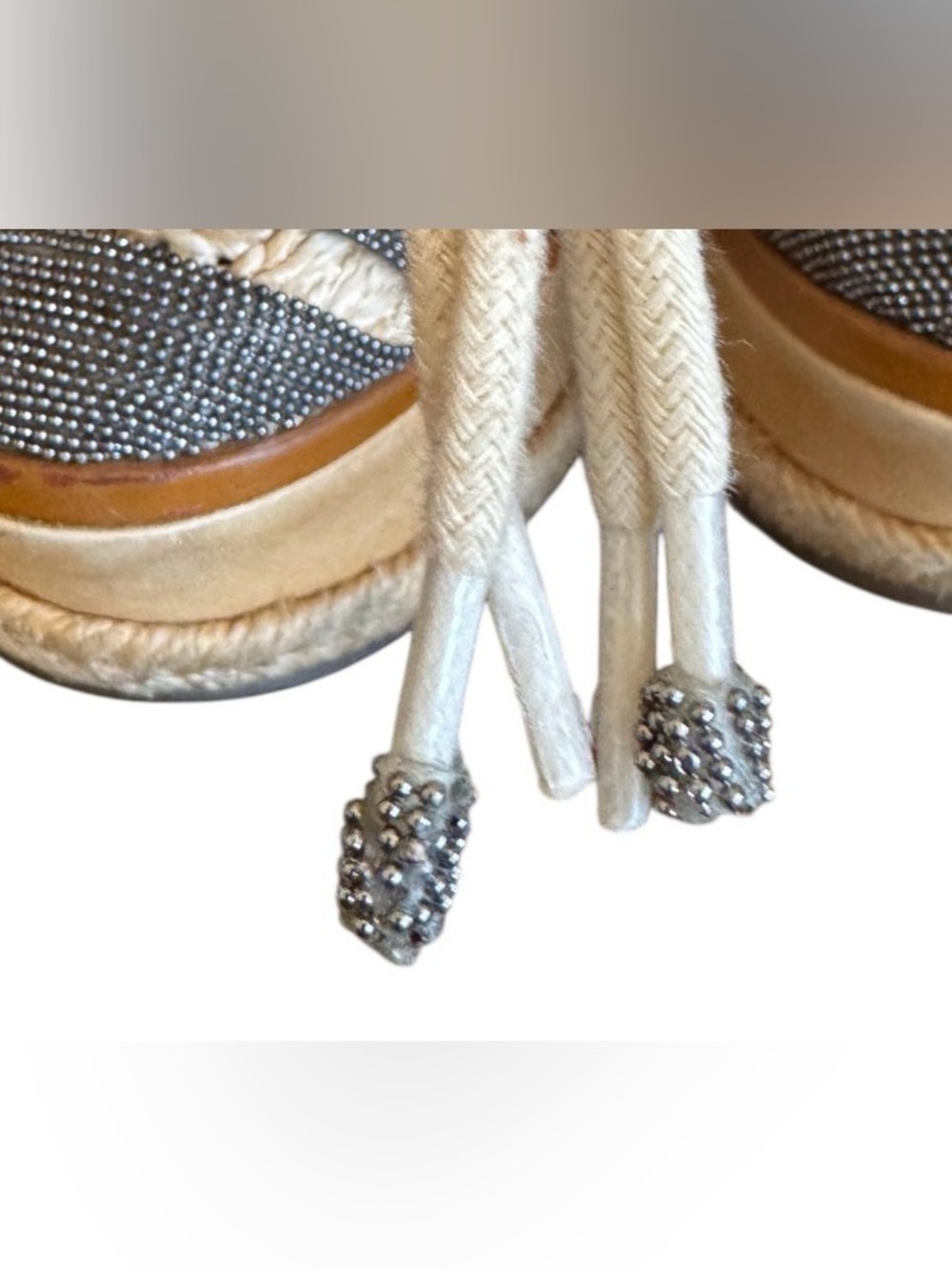 SCHUTZ size 6.5 RARE raffia metal platform lace up espadrilles Oxford shoes - Picture 6 of 11